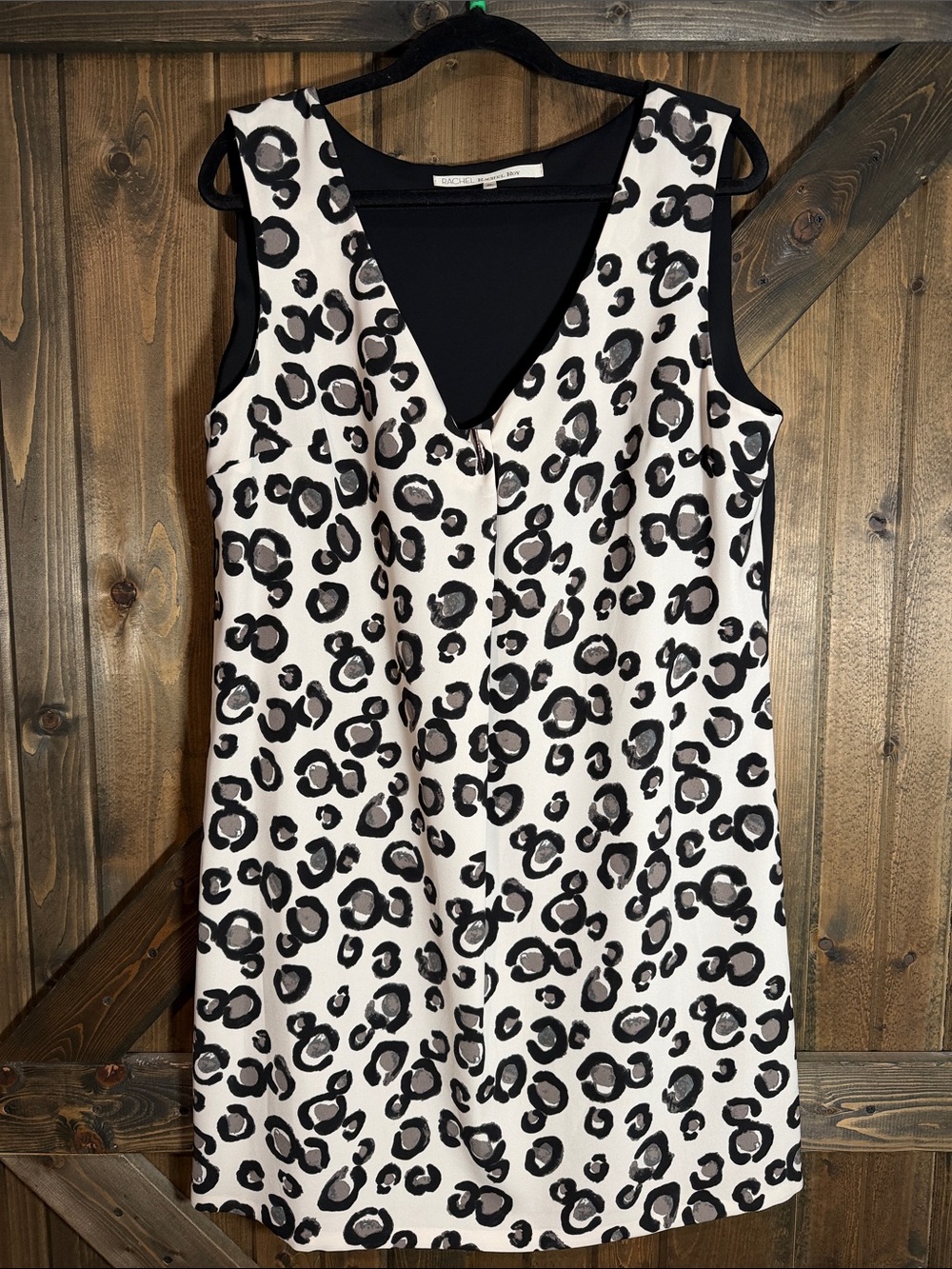 RACHEL Rachel Roy Black & White Leopard Print V-Neck Mini Dress